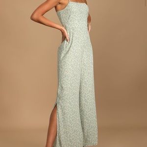 Lulu’s Sage Green Floral Print Wide Leg Jumpsuit